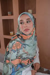 Zincir Yazı Desen İpek Vual Şal Mint