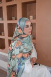 Zincir Yazı Desen İpek Vual Şal Mint
