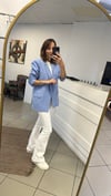CEKET - ŞENİZ BUTİK ÇİZGİLİ OVERSİZE BLAZER CEKET MAVİ