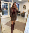 CEKET - ŞENİZ BUTİK EKOSE DESENLİ ATLAS KUMAŞ CEKET BORDO