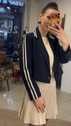 CEKET - ŞENİZ BUTİK KOLLARI ÇİZGİLİ CROP CEKET LACİVERT