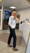 GÖMLEK - ŞENİZ BUTİK CROP ÇİZGİLİ GÖMLEK MAVİ