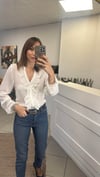 GÖMLEK - ŞENİZ BUTİK FIRFIRLI V YAKA TRANSPARAN GÖMLEK BEYAZ