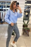 GÖMLEK - ŞENİZ BUTİK ÖNÜ TAŞLI POPLİN KUMAŞ OVERSİZE GÖMLEK MAVİ