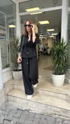 TAKIM - ŞENİZ BUTİK YARIM KOL BELDEN BÜZGÜLÜ GÖMLEK PANTOLON TAKIM SİYAH