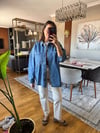 Oversize Kot Ceket Kadın – Çıtçıt Detaylı Mavi Denim Ceket