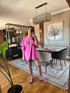 Pembe Köpek Baskılı Oversize Kadın Tişört – Rahat Kesim Günlük Basic T-Shirt