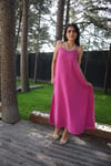 KADIN İNCE ASKILI UZUN PEMBE ELBİSE CREP KUMAŞ
