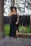 KADIN SİYAH  İNCE ASKILI UZUN ELBİSE CREP KUMAŞ