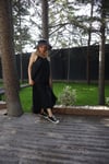 KADIN SİYAH  İNCE ASKILI UZUN ELBİSE CREP KUMAŞ