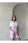 KEMERLİ PEMBE KETEN ŞORT