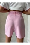 KEMERLİ PEMBE KETEN ŞORT
