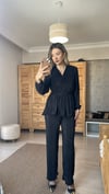 Kruvaze Yaka Fitilli SiyahTakım