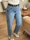 Açık Mavi Kemerli Mom Pantolon