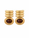 Kırmızı Taşlı Gold Oval Küpe
