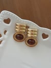 Kırmızı Taşlı Gold Oval Küpe