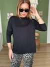 Siyah Tiril Kumaş Basic Bluz