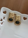 Yeşil Taşlı Gold Oval Küpe