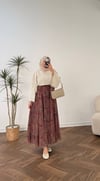 1189 - Desenli Şfon Etek - Bordo