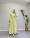 1878 - Düz Tencel Elbise - Sarı