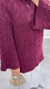 2653 - Örgülü Triko Kazak - Bordo