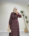 2981 - Kemerli Ekose Elbise -  Bordo