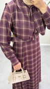 2981 - Kemerli Ekose Elbise -  Bordo