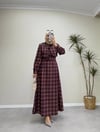 2981 - Kemerli Ekose Elbise -  Bordo