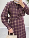 2981 - Kemerli Ekose Elbise -  Bordo
