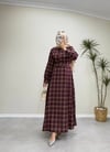 2981 - Kemerli Ekose Elbise -  Bordo