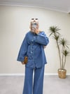 3100 - Düğmeli Denim Takım - Mavi
