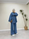3100 - Düğmeli Denim Takım - Mavi
