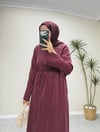 3131 - Yakası Broşlu Tencel Elbise - Bordo