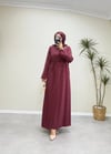 3131 - Yakası Broşlu Tencel Elbise - Bordo