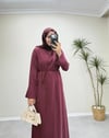 3131 - Yakası Broşlu Tencel Elbise - Bordo