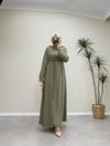 3131 - Yakası Broşlu Tencel Elbise - Çağla