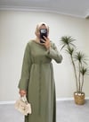 3131 - Yakası Broşlu Tencel Elbise - Çağla