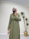 3131 - Yakası Broşlu Tencel Elbise - Çağla