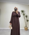 3131 - Yakası Broşlu Tencel Elbise - Kahverengi