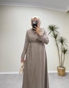 3131 - Yakası Broşlu Tencel Elbise - Vizon