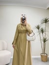 3131 - Yakası Broşlu Tencel Elbise - Yağ Yeşil