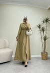 3131 - Yakası Broşlu Tencel Elbise - Yağ Yeşil