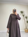 3391 - Toka Detaylı Elbise - Kahverengi