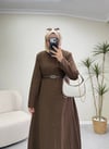 3520 - Nervürlü Elbise - Kahverengi 
