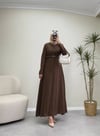 3520 - Nervürlü Elbise - Kahverengi 