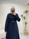 3520 - Nervürlü Elbise - Lacivert 