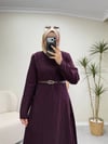 3520 - Nervürlü Elbise - Mürdüm