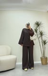 3858 - Belden Bağlamalı Tencel Takım - Kahverengi