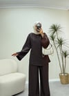 3858 - Belden Bağlamalı Tencel Takım - Kahverengi