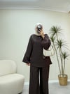 3858 - Belden Bağlamalı Tencel Takım - Kahverengi